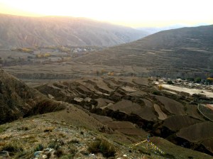 View of the beautiful sunrise from the top of a mountain in a small village.